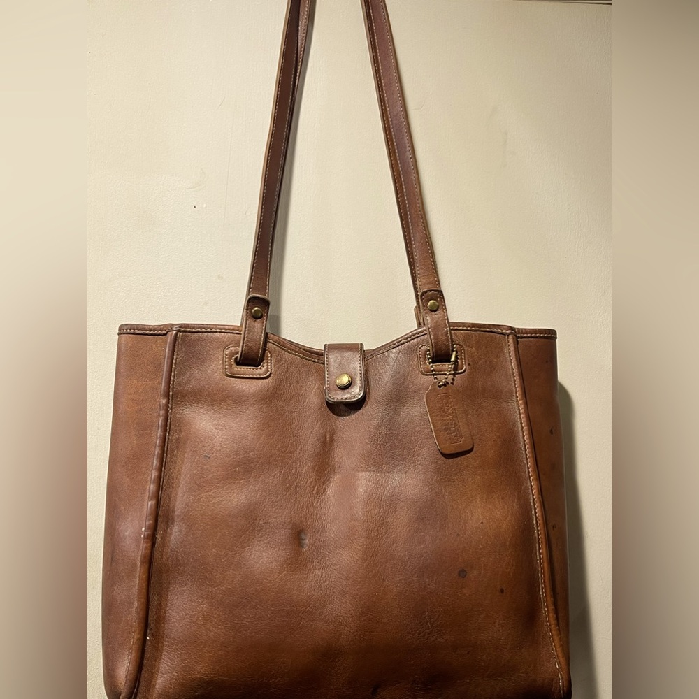 Vintage Brown Leather Coach Lunchbox Bag Purse